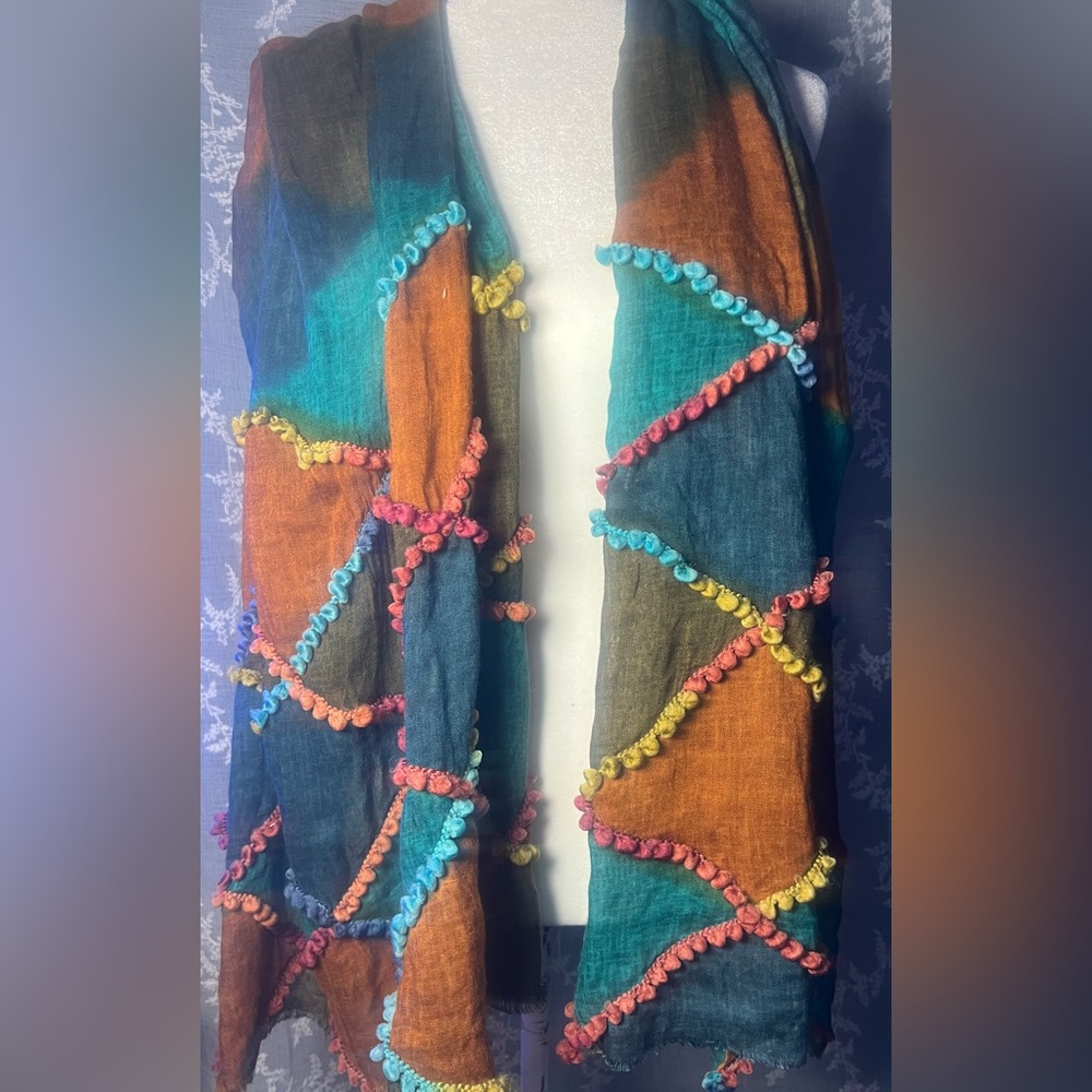 Boho Multicolor Patchwork Scarf Textured Lightwei… - image 1